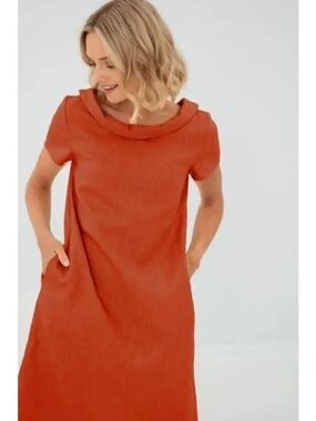 Le Muse Story Linen Dress Orange Relaxed Retro Summer Bow XXL